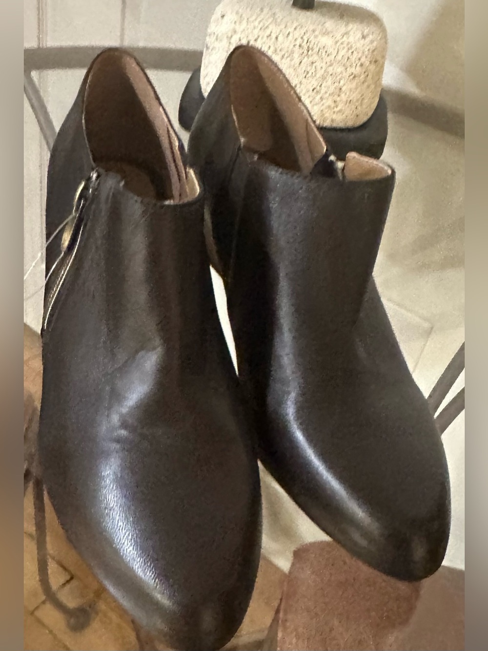 Adrienne Vittadini Brown Leather Ankle Booties with Side Zip